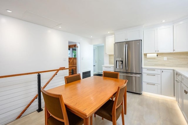 13 Smith Rd, Hingham, MA 02043 - dining room featuring attic access, radiator heating unit, recessed lighting, and light wood-style flooring