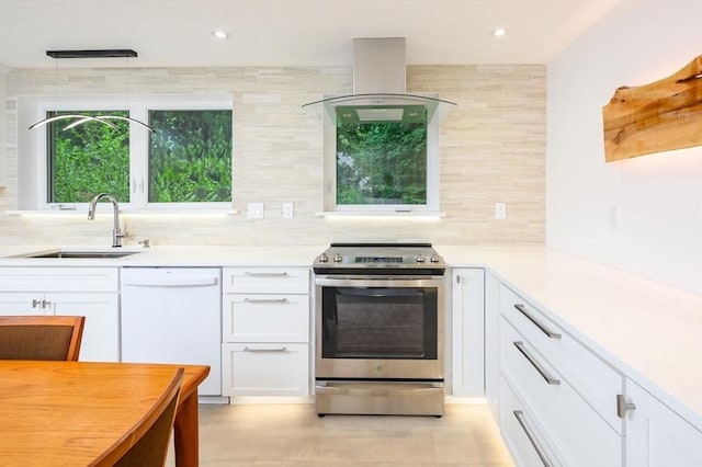 13 Smith Rd, Hingham, MA 02043 - kitchen featuring dishwasher, stainless steel electric range oven, a sink, tasteful backsplash, and white cabinetry