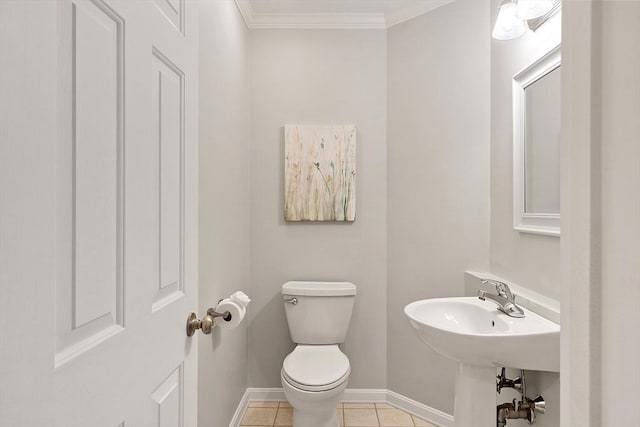 45 Augusta Way Unit 23, Chelmsford, MA 01863 - half bathroom with baseboards, toilet, tile patterned flooring, and ornamental molding