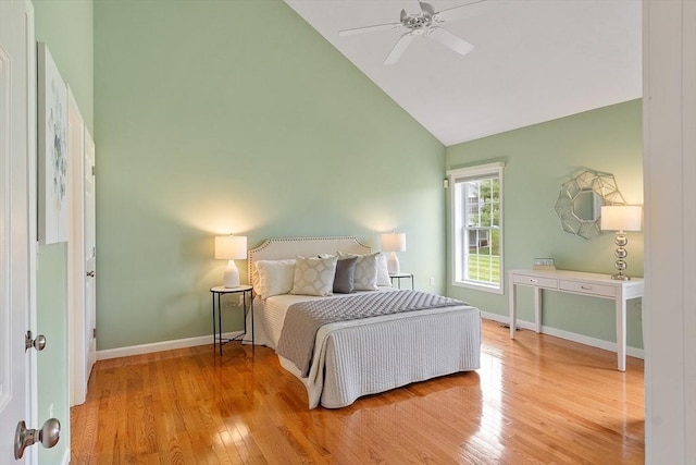 45 Augusta Way Unit 23, Chelmsford, MA 01863 - bedroom featuring wood finished floors, baseboards, high vaulted ceiling, and a ceiling fan