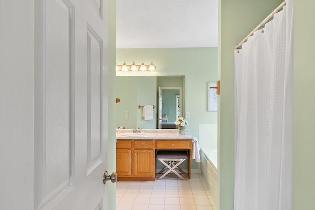 45 Augusta Way Unit 23, Chelmsford, MA 01863 - full bathroom with tile patterned floors, vanity, a shower with curtain, and a tub