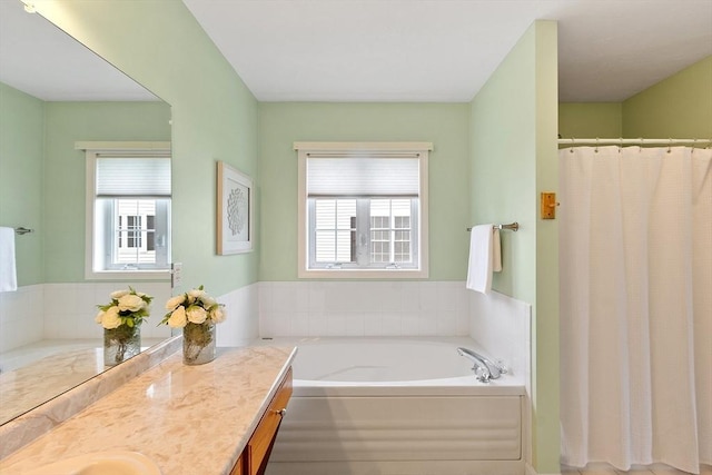 45 Augusta Way Unit 23, Chelmsford, MA 01863 - bathroom featuring vanity, a bath, and a shower with shower curtain