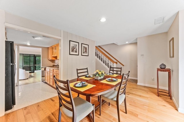 374 Great Rd Unit 10, Acton, MA 01720 - dining space featuring stairway, baseboards, light wood-style flooring, and recessed lighting