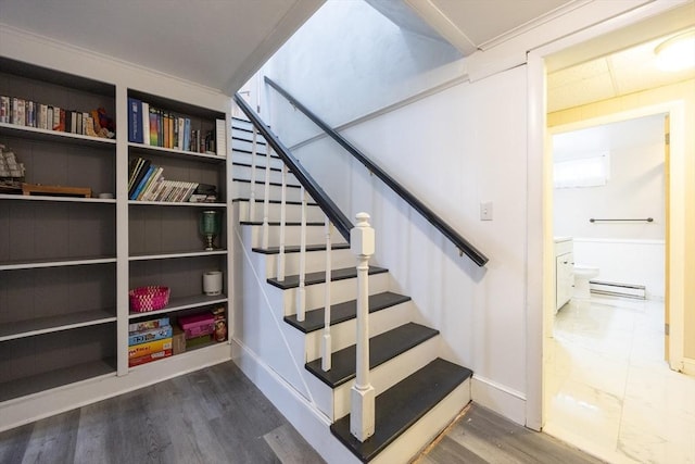 109 Circle Dr, Wrentham, MA 02093 - stairway featuring a baseboard radiator and wood finished floors