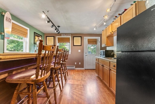 36 Porter Rd, Marlborough, MA 01752 - kitchen featuring freestanding refrigerator, track lighting, light wood-style floors, and healthy amount of natural light