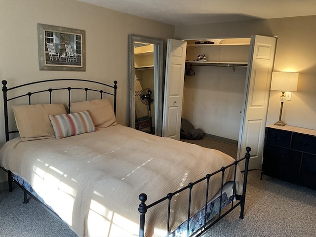 bedroom with carpet and a closet