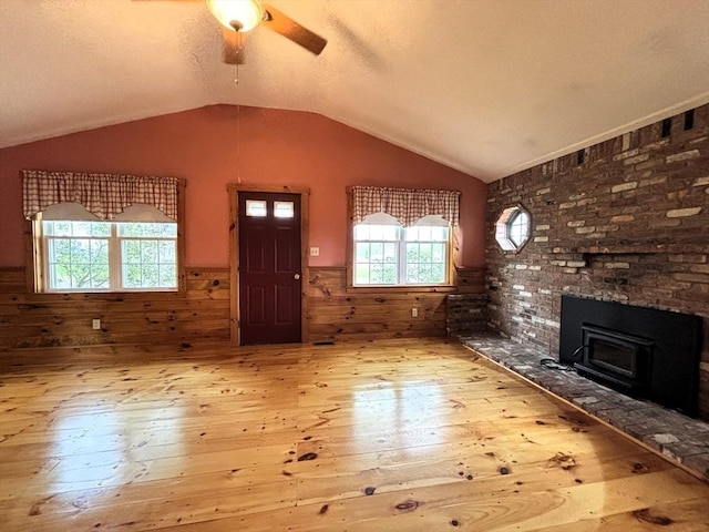 45 Gardner Rd, Hubbardston, MA 01452 - entrance foyer with hardwood / wood-style flooring, wainscoting, ceiling fan, vaulted ceiling, and healthy amount of natural light