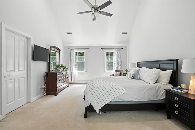 134 Lincoln St, Norwell, MA 02061 - bedroom featuring high vaulted ceiling, light carpet, and ceiling fan