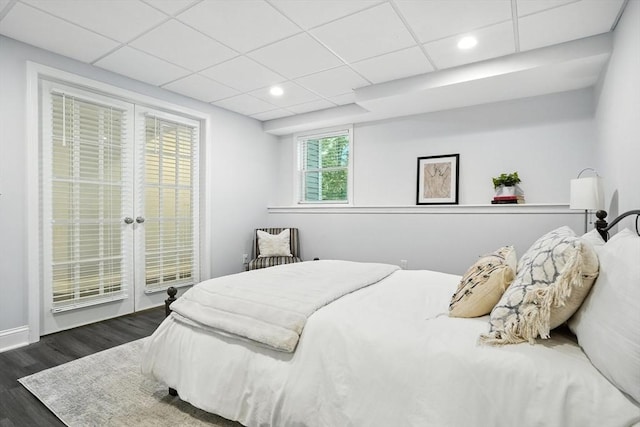 134 Lincoln St, Norwell, MA 02061 - bedroom with a drop ceiling, access to exterior, dark wood finished floors, and recessed lighting