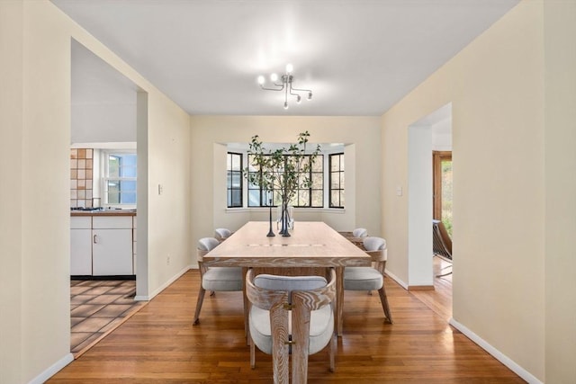 dining room with baseboards and light wood finished floors
