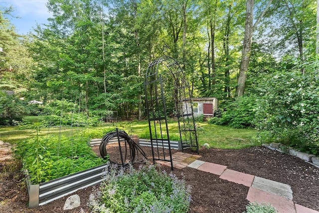 117 Woodland Dr, Lunenburg, MA 01462 - view of green lawn featuring a garden and an outbuilding