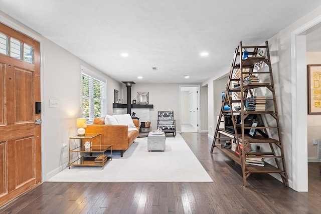 117 Woodland Dr, Lunenburg, MA 01462 - living area featuring dark wood-style flooring and recessed lighting