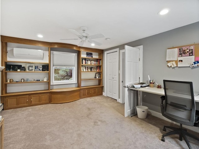 886 Methuen St, Dracut, MA 01826 - home office featuring an AC wall unit, light carpet, a ceiling fan, and recessed lighting
