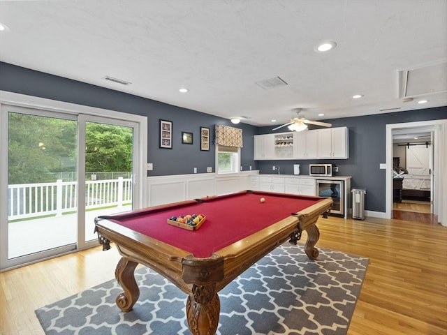 886 Methuen St, Dracut, MA 01826 - recreation room with beverage cooler, light wood-style floors, pool table, and recessed lighting