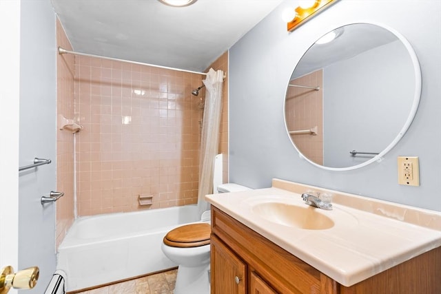 24 Horton Rd, Orange, MA 01364 - full bathroom featuring shower / bath combo with shower curtain, vanity, and a baseboard radiator