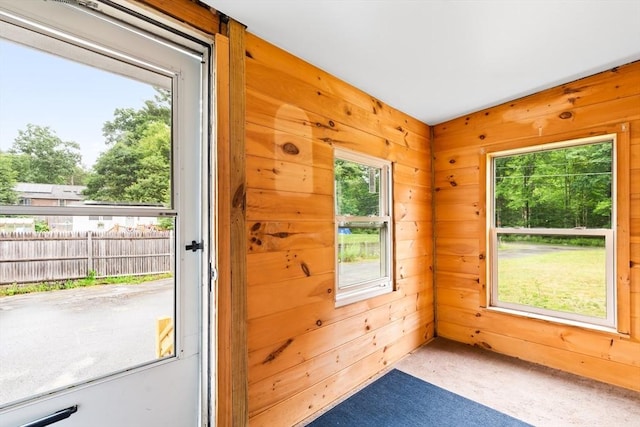 24 Horton Rd, Orange, MA 01364 - entryway with carpet floors, plenty of natural light, and wood walls