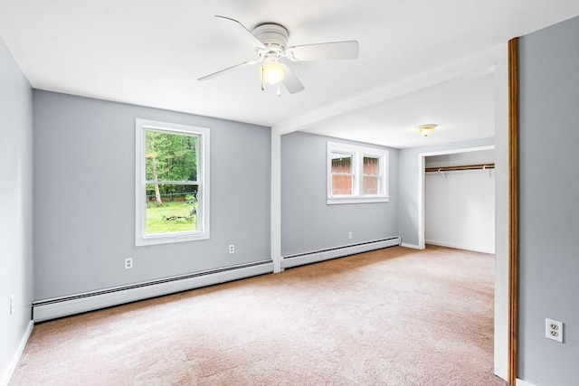 24 Horton Rd, Orange, MA 01364 - unfurnished bedroom with carpet floors, a ceiling fan, baseboard heating, and a closet