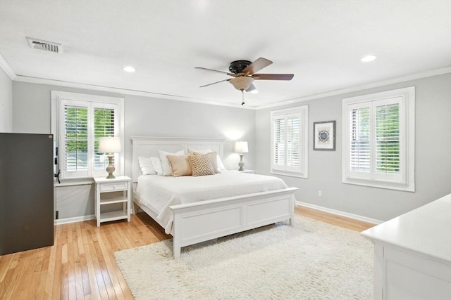 3 Pine Knl, Southwick, MA 01077 - bedroom with crown molding, light wood finished floors, baseboards, a ceiling fan, and recessed lighting