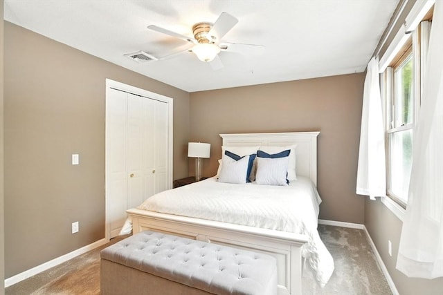 3 Pine Knl, Southwick, MA 01077 - bedroom featuring light carpet, baseboards, a closet, and a ceiling fan