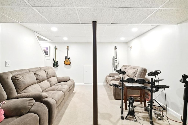 3 Pine Knl, Southwick, MA 01077 - living room with recessed lighting, a drop ceiling, carpet floors, and baseboards