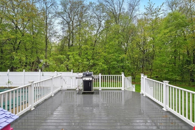 3 Pine Knl, Southwick, MA 01077 - wooden deck featuring a grill and fence