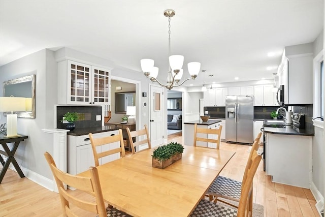 3 Pine Knl, Southwick, MA 01077 - dining space with a chandelier, light wood-style flooring, recessed lighting, and baseboards