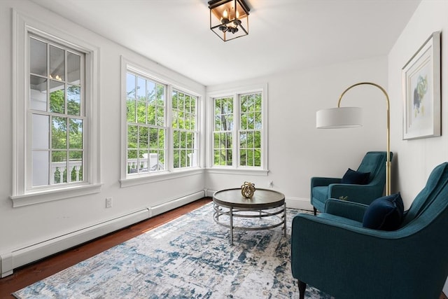 6 Parker Ave, Cohasset, MA 02025 - sitting room with baseboard heating, wood finished floors, a chandelier, and baseboards