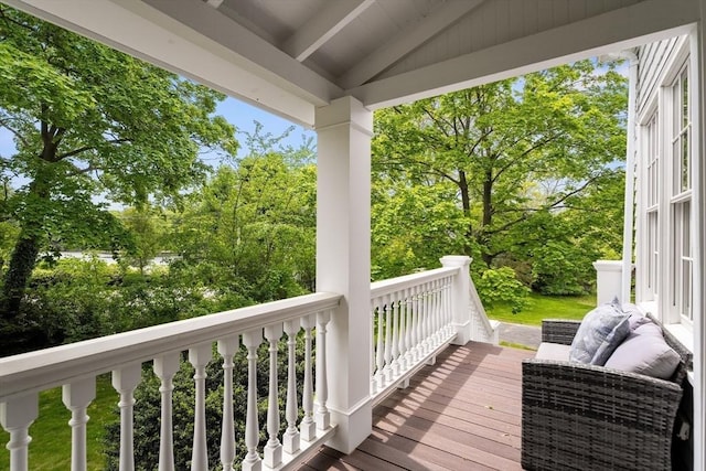 6 Parker Ave, Cohasset, MA 02025 - wooden deck with view of wooded area