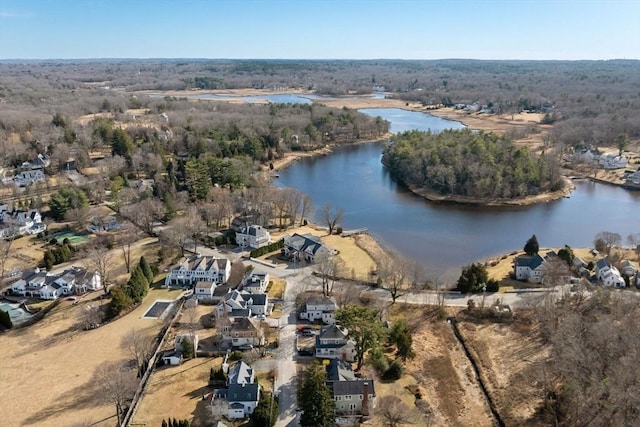6 Parker Ave, Cohasset, MA 02025 - aerial view of property and surrounding area with a large body of water, a forest, and nearby suburban area
