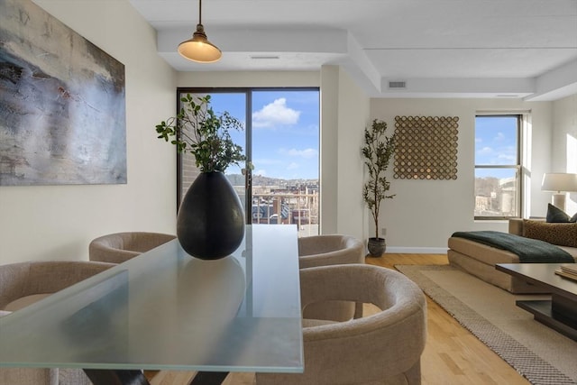 dining space featuring light hardwood / wood-style floors