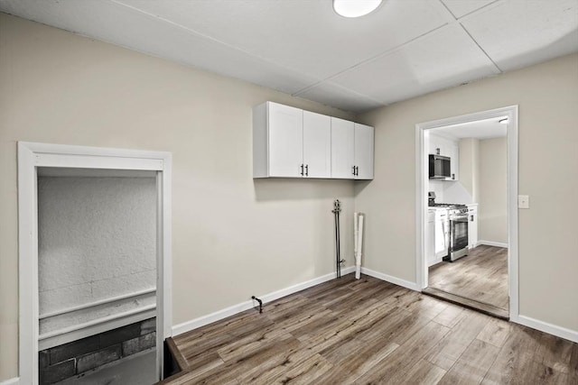 washroom featuring cabinets and hardwood / wood-style flooring