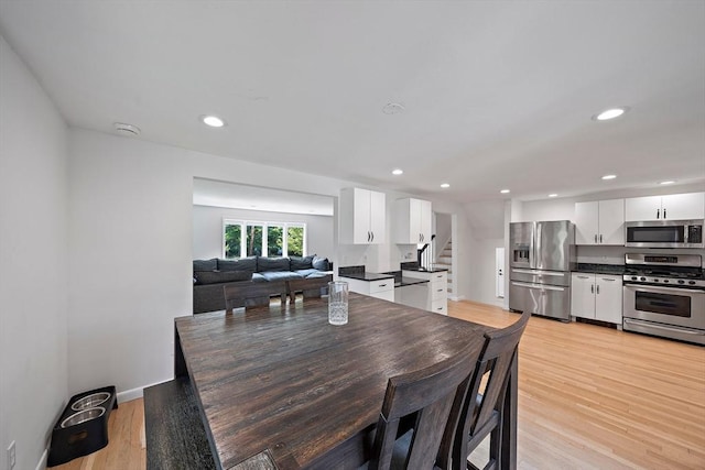 7 Helen Rd, Braintree, MA 02184 - dining room featuring stairway, light wood-style flooring, and recessed lighting