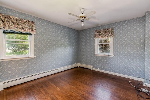 16 Miriam Dr, Attleboro, MA 02703 - spare room with wood-type flooring, baseboards, a baseboard radiator, and a ceiling fan