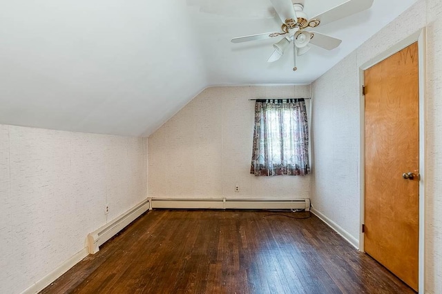 16 Miriam Dr, Attleboro, MA 02703 - bonus room featuring wood-type flooring, lofted ceiling, baseboards, a ceiling fan, and a baseboard radiator