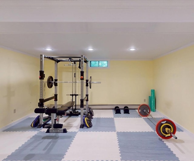 131 Sandgully Rd N, Deerfield, MA 01373 - exercise room with recessed lighting, baseboards, and ornamental molding