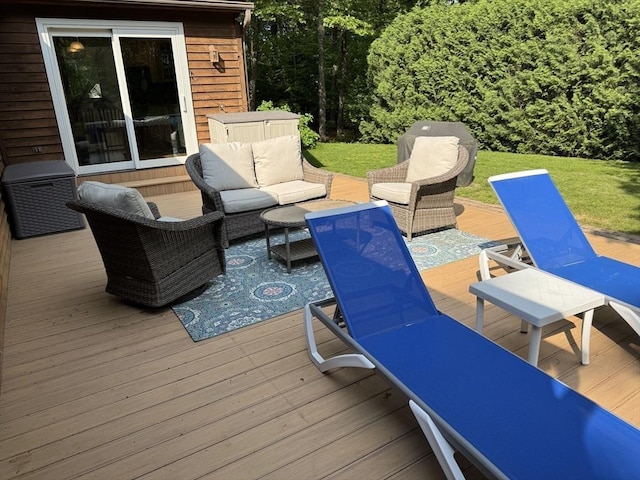 131 Sandgully Rd N, Deerfield, MA 01373 - wooden deck featuring an outdoor hangout area