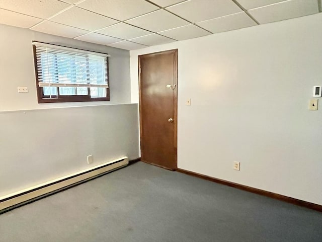15 Old County Rd, Holland, MA 01521 - carpeted empty room featuring baseboards, a drop ceiling, and baseboard heating