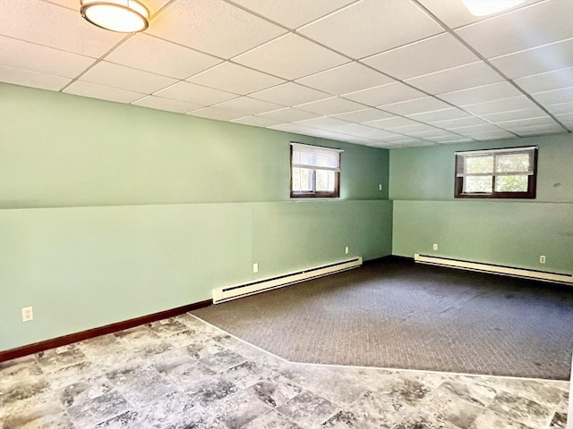 15 Old County Rd, Holland, MA 01521 - basement featuring carpet flooring, a drop ceiling, and baseboard heating