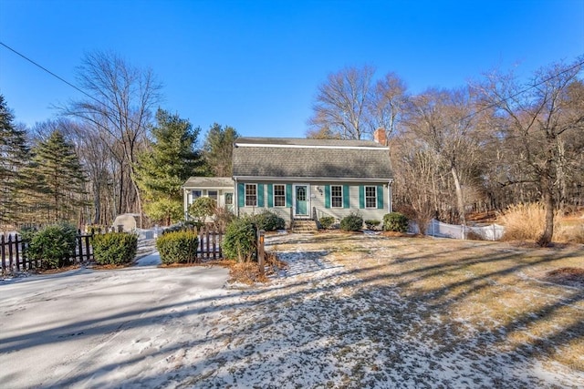 209 Pleasant, Millis, MA 02054 - colonial inspired home with fence, a gambrel roof, roof with shingles, and a chimney