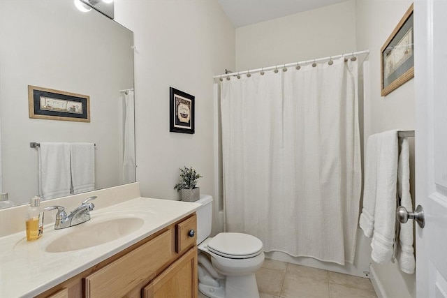 full bathroom with tile patterned flooring, toilet, and vanity