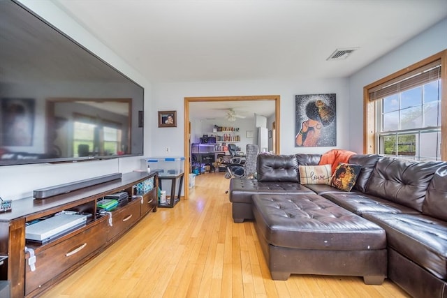 1441 Stafford Rd, Fall River, MA 02721 - living room with light wood-type flooring and ceiling fan