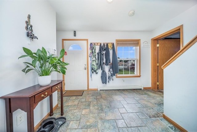 1441 Stafford Rd, Fall River, MA 02721 - entrance foyer with a baseboard heating unit, stone finish flooring, and baseboards