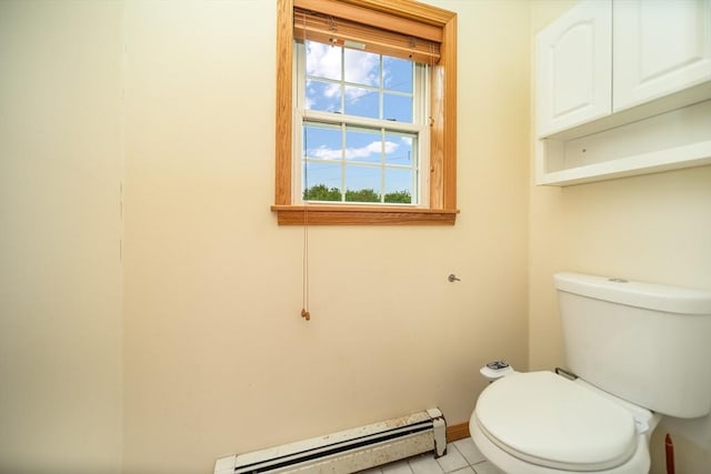 1441 Stafford Rd, Fall River, MA 02721 - bathroom with baseboard heating, toilet, baseboards, and tile patterned floors