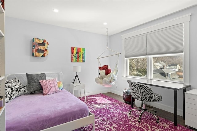 bedroom featuring recessed lighting and baseboards