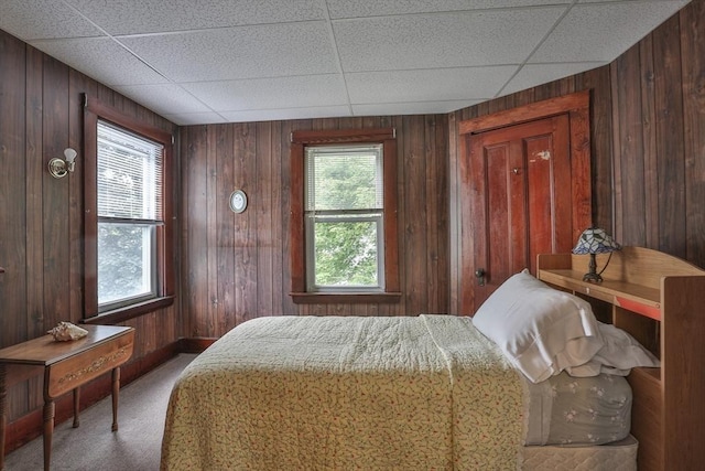 32 Carter St, Hudson, MA 01749 - bedroom featuring wooden walls, carpet flooring, and a drop ceiling