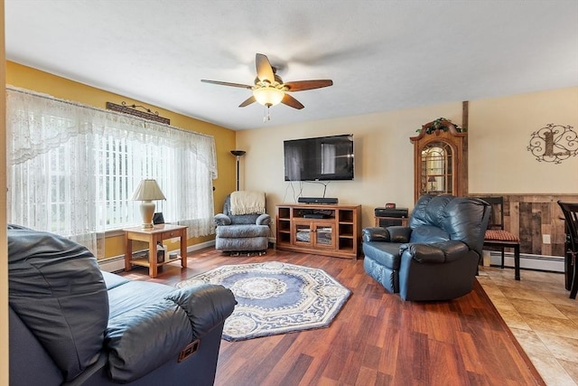 68 Victoria Ave, Athol, MA 01331 - living room with baseboard heating, ceiling fan, and wood finished floors