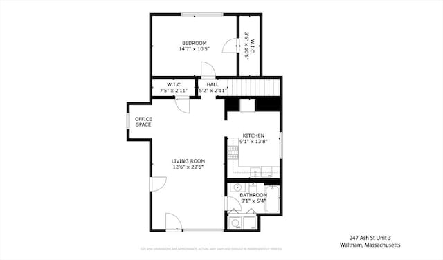 247 Ash St Unit 3, Waltham, MA 02453 - home floor plan