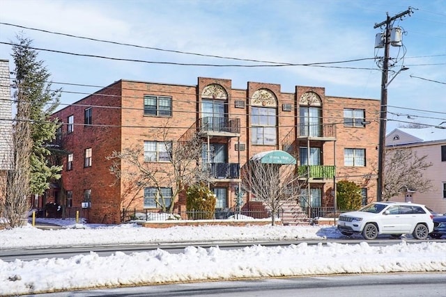 view of snow covered building