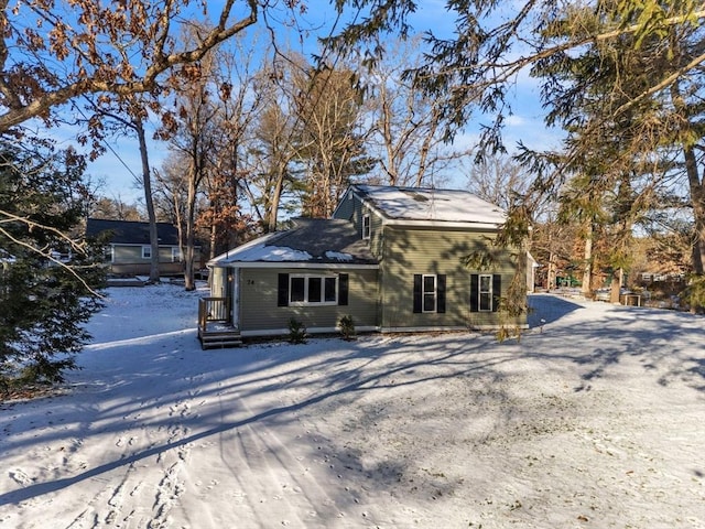 view of snow covered property