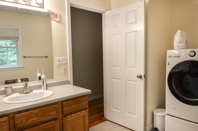 169 Lyman Rd, Berlin, MA 01503 - bathroom featuring washer / dryer, vanity, and tile patterned flooring